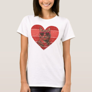 Vintages Rotes Herz Tabby Katze in Sonnenbrille T  T-Shirt
