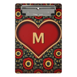 Vintages rotes Herzmonogramm Mini-Zwischenablage Mini Klemmbrett
