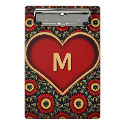 Vintages rotes Herzmonogramm Mini-Zwischenablage Mini Klemmbrett (Vorderseite)