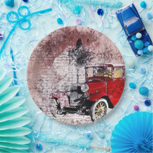 Vintages rotes Kunstauto Pappteller (Party)