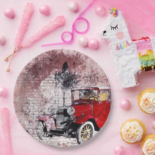 Vintages rotes Kunstauto  Pappteller (Party)