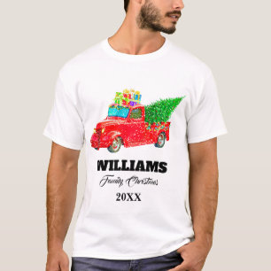 Vintages rotes LKW-Familien-Weihnachten T-Shirt