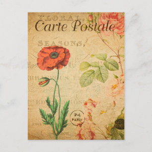 Vintages Rotes Mohn Blume Blumenfranzösisch Postkarte