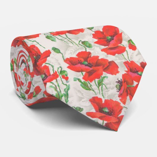 Vintages rotes Mohnmuster Krawatte (Gerollt)