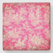 Vintages rotes, rosafarbenes Tuilmuster Steinuntersetzer (Vorderseite)