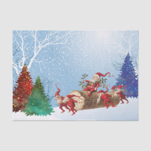 Vintages Rotes Santa Log Aquarellbäume Weihnachten Seidenpapier