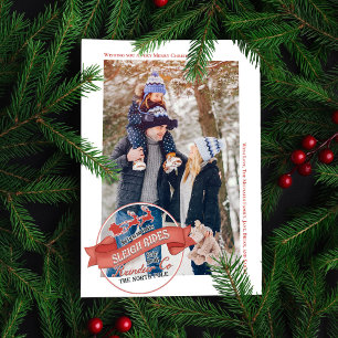 Vintages Rotes Schlitten Reiten Ein Foto Feiertagskarte