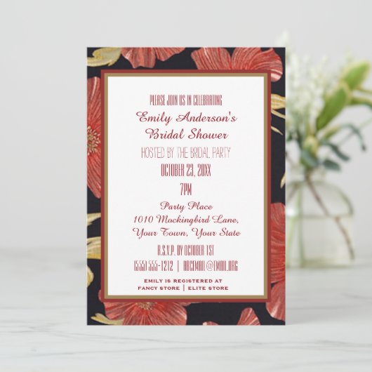 Vintages Rotes Schwarzes Brautparty Einladung (Stehend Vorderseite)