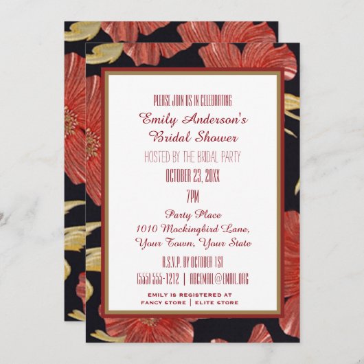 Vintages Rotes Schwarzes Brautparty Einladung (Vorne/Hinten)