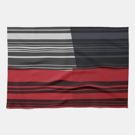 Vintages rotes schwarzes Grau Stripes Kunst-Muster Handtuch (Horizontal)