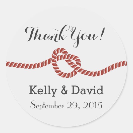 Vintages Rotes Seil Knot Elegante Hochzeit Runder Aufkleber (Vorderseite)