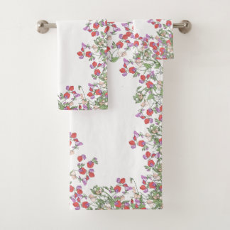 Vintages rotes süße Erbsen-Blumen-Bad-Tuch-Set Badhandtuch Set