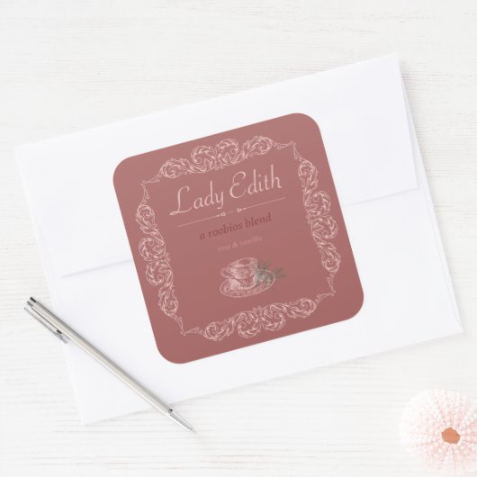 Vintages rotes Teelabel Quadratischer Aufkleber (Umschlag)