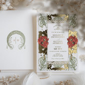 Vintages Rotes Tulpis und Hochzeit Jugendstil Folieneinladung