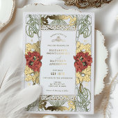 Vintages Rotes Tulpis und Hochzeit Jugendstil Folieneinladung