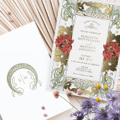 Vintages Rotes Tulpis und Hochzeit Jugendstil Folieneinladung