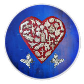 Vintages Rotes und Silberes Milagroherz mit Schmet Keramikknauf (Vorderseite)