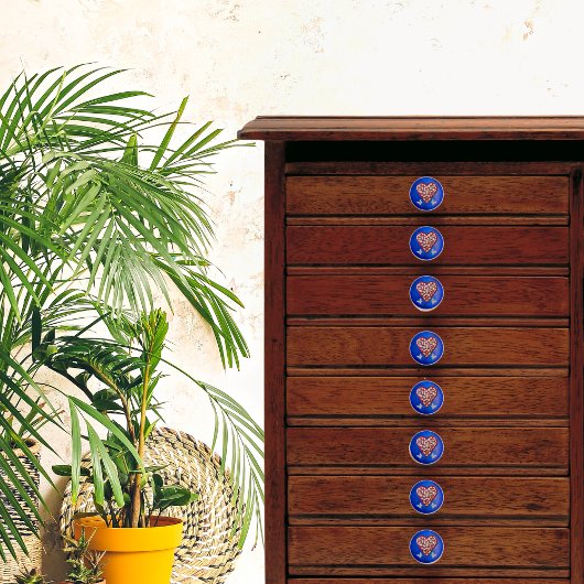 Vintages Rotes und Silberes Milagroherz mit Schmet Keramikknauf