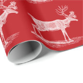 Vintages rotes und weißes Ren-Weihnachten Geschenkpapier (Rolleneckpunkt)