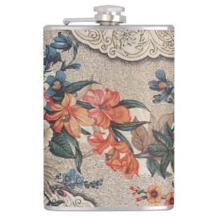 Vintages, rotes, weißes Blume Flachmann