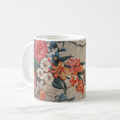 Vintages, rotes, weißes Blume Kaffeetasse (Vorderseite Links)