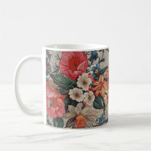 Vintages, rotes, weißes Blume Kaffeetasse