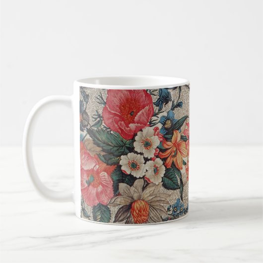 Vintages, rotes, weißes Blume Kaffeetasse (Links)