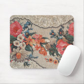 Vintages, rotes, weißes Blume Mousepad (Mit Mouse)