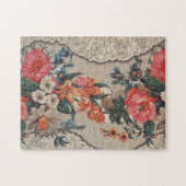 Vintages, rotes, weißes Blume Puzzle (Horizontal)