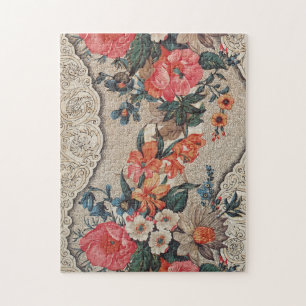 Vintages, rotes, weißes Blume Puzzle