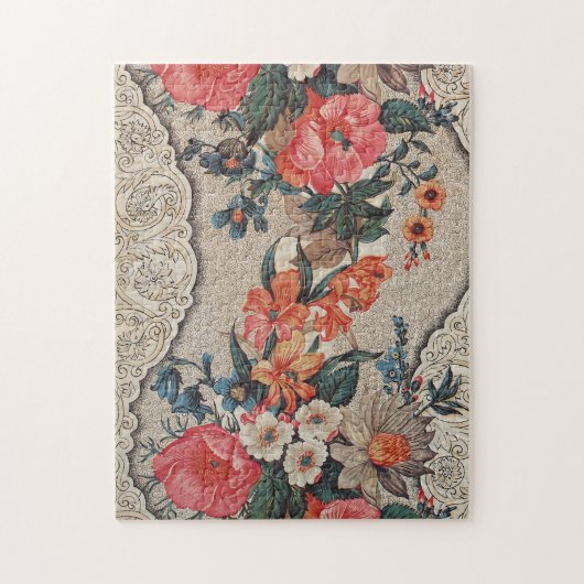 Vintages, rotes, weißes Blume Puzzle (Vertikal)