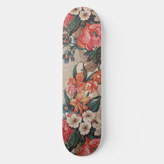 Vintages, rotes, weißes Blume Skateboard (Vorderseite)