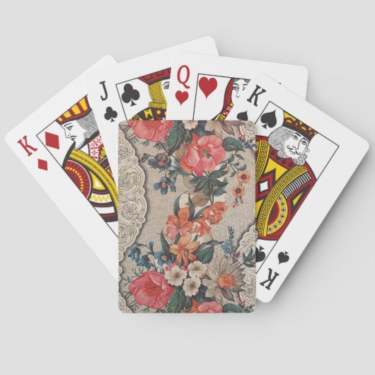 Vintages, rotes, weißes Blume Spielkarten (Rückseite)