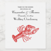 Vintages rotes Zeichnen des Hummer-#1 Weinetikett (Einzelnes Label)