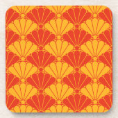 Vintages Rotgelbes Kiku Chrysanthemum Mondmuster Getränkeuntersetzer (Vorderseite)