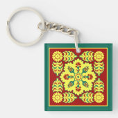 Vintages Rotgelbes Ottoman-Türkisches Tulip-Muster Schlüsselanhänger (Vorderseite)