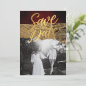 Vintages Rotschnitthaushalt, Goldkalligraphie Save The Date (Stehend Vorderseite)