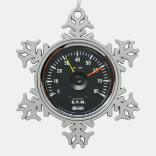 Vintages Round-Analog-Auto-Tachometer Schneeflocken Zinn-Ornament