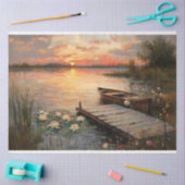Vintages Rowboat bei Sunset Lake Decoupage Seidenpapier (Basteln)