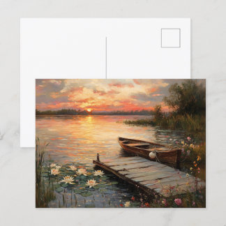 Vintages Rowboat bei Sunset Lake Postkarte