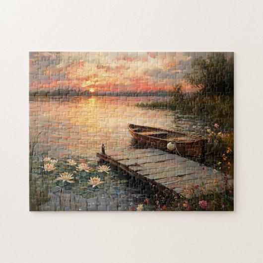 Vintages Rowboat bei Sunset Lake Puzzle (Horizontal)