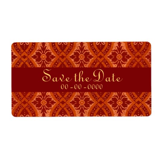 Vintages Ruby Red Damask Designer-Etikett (Vorne)
