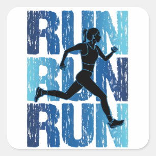 Vintages Runner Girl - Run Run Quadratischer Aufkleber