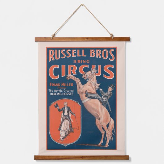 Vintages Russell Brothers Circus Poster. Wandteppich Mit Holzrahmen (Vorderseite)