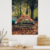 Vintages rustikales Auto im Herbst hinterlässt Pos Poster (Küche)