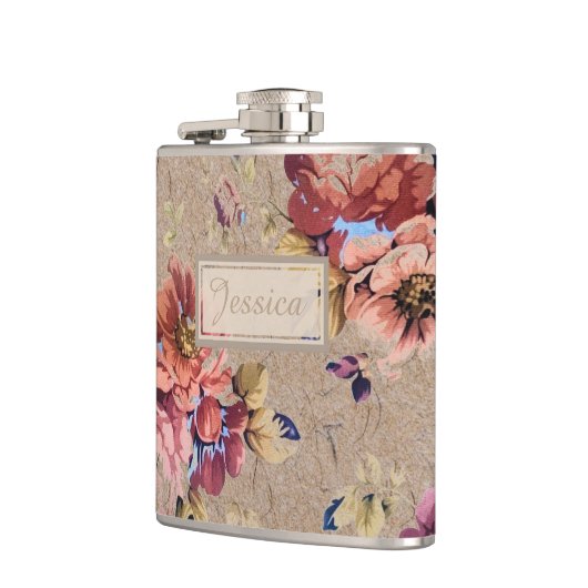 Vintages rustikales Blumen Flachmann (Links)