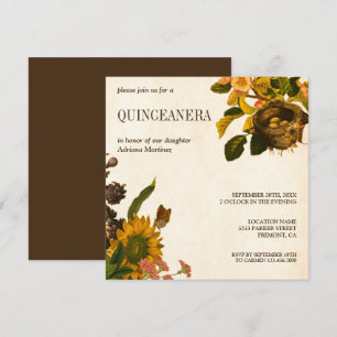 Vintages rustikales Blumenvogel-Nest Quinceanera Einladung