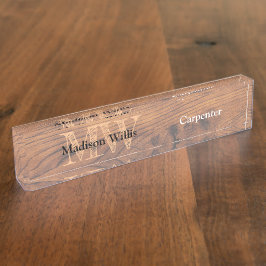 Vintages rustikales Braunholz Karpenter Monogramm Namensplakette