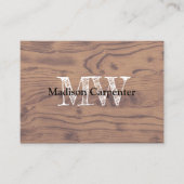 Vintages rustikales Braunholz Karpenter Monogramm Visitenkarte (Vorderseite)
