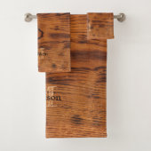 Vintages rustikales Braunholz Monogramm Badhandtuch Set (Insitu)